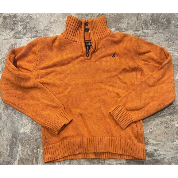 Nautica Boys L Sweater Orange 1/4 Zip Long Sleeve Stretch Knit Pullover Youth - Picture 2 of 6